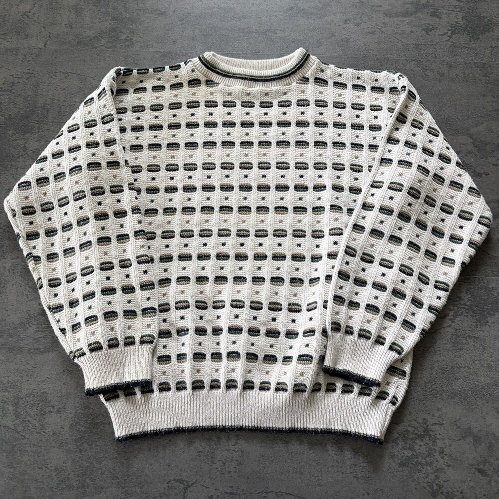 Vintage 90s Geometric Grandpa Sweater Pullover Size M Bill Blass Knitwear